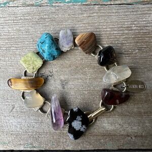 VTG‎ Multi Gemstones Bracelet Size 6.5 Polished Natural Semi Precious Stones USA